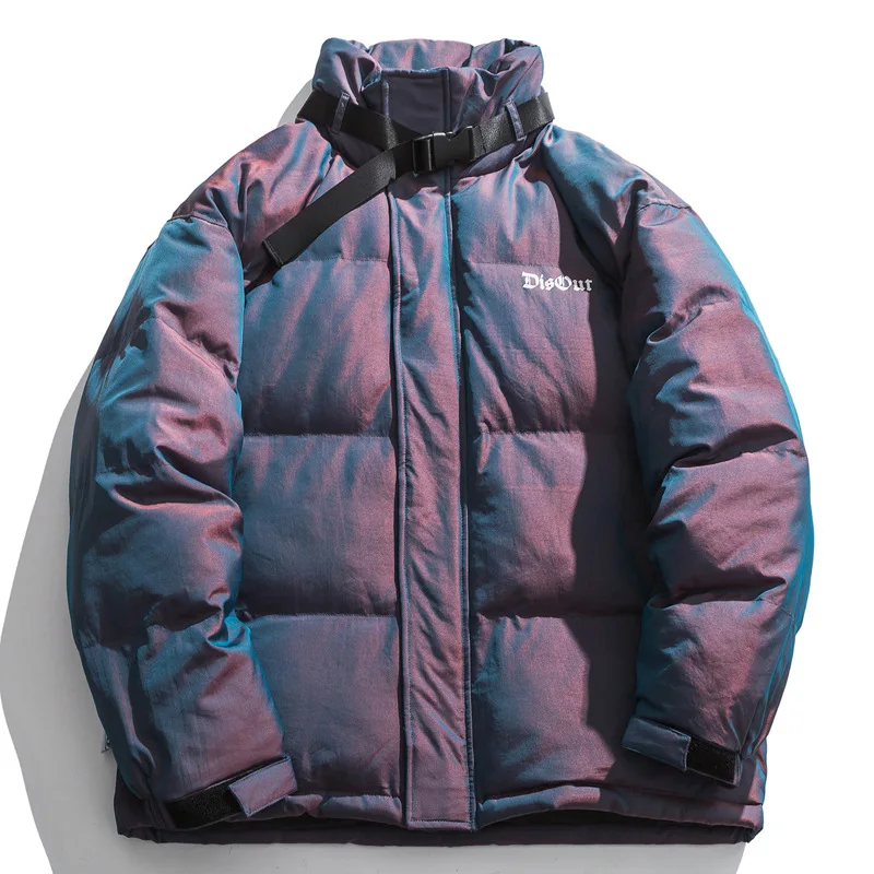 LUCLESAM Winter Men's Korean Puffer Jacket Mens Stand Collar Thick Warm Gradient Parkas Male Fashion Coat