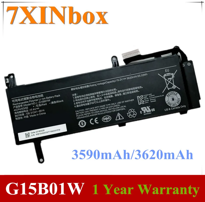 7XINbox 15,36 V 3590mAh/3620mAh G15B01W G15BO1W Аккумулятор для ноутбука XIAOMI игровой ноутбук 7300HQ 1050Ti 7300HQ 1060