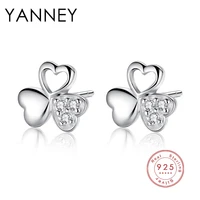 yanney 2022 fashion silver color hollow clover inlaid zircon stud earrings fashion woman simple luxury wedding jewelry