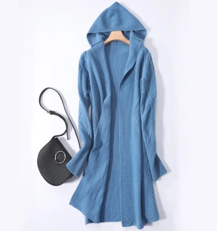 Новый модный кашемировый полушерстяный вязаный женский длинный кардиган с