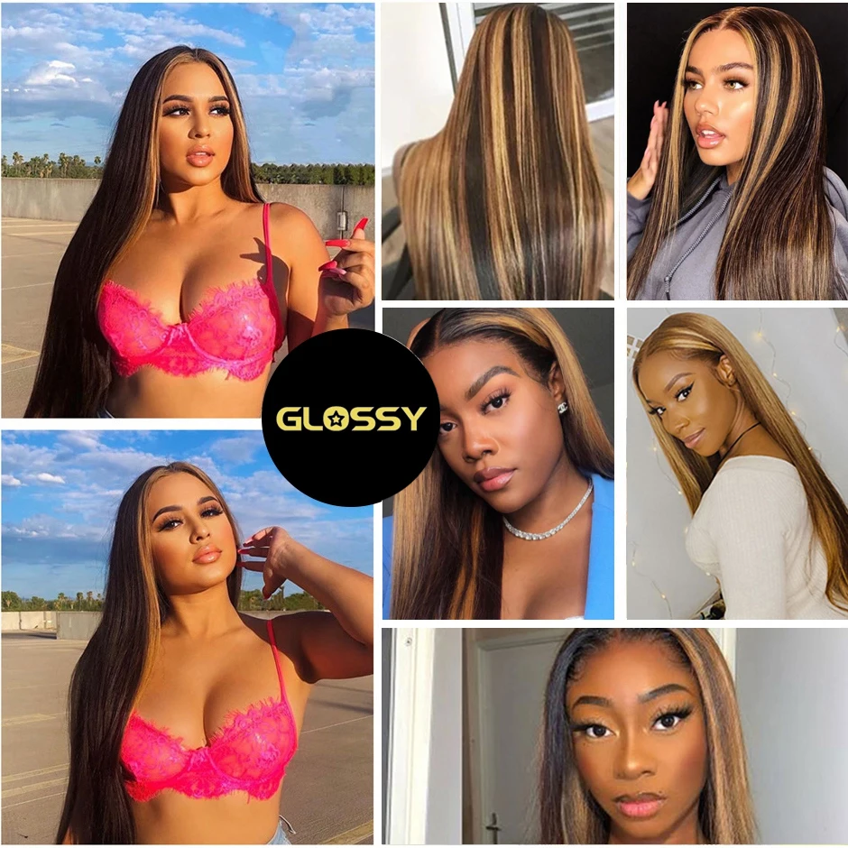 

Ombre Straight Lace Front Wig Human Hair 4/27 Highlight Wig Colored Human Hair Wigs for Women 4x4 13x4 Transparent Lace Wigs