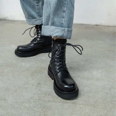 

Martin Boots 2020 Fashion Autumn Winter New Genuine Leather Platform Thick-bottom Pocket Bag Short Motorcycle Boots For Women