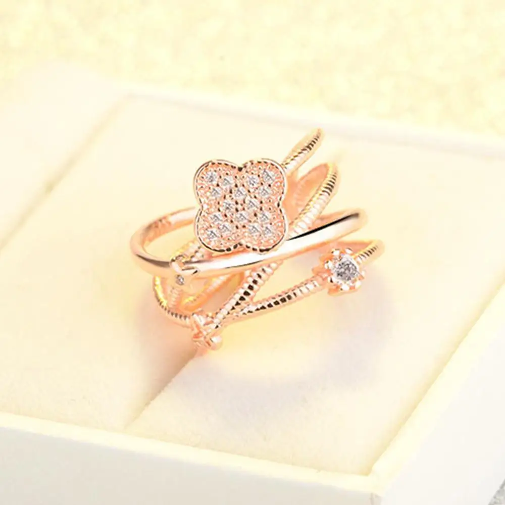 Чандлер корейское геометрическое микро CZ двойное кольцо Сплит многослойное