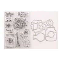 vase wishing bottle flower stamp and dies transparent clear silicone stamp cutting die set for diy scrapbooking photo decorative