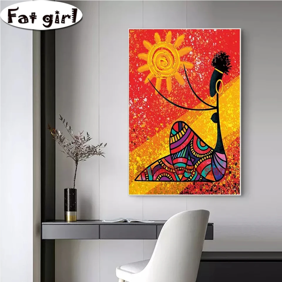 

Abstract Black Woman 5D Diy Ethnic style Diamond painting Cross Stitch Mosaic Wall Art Decorative Prints full Drill Embroidery