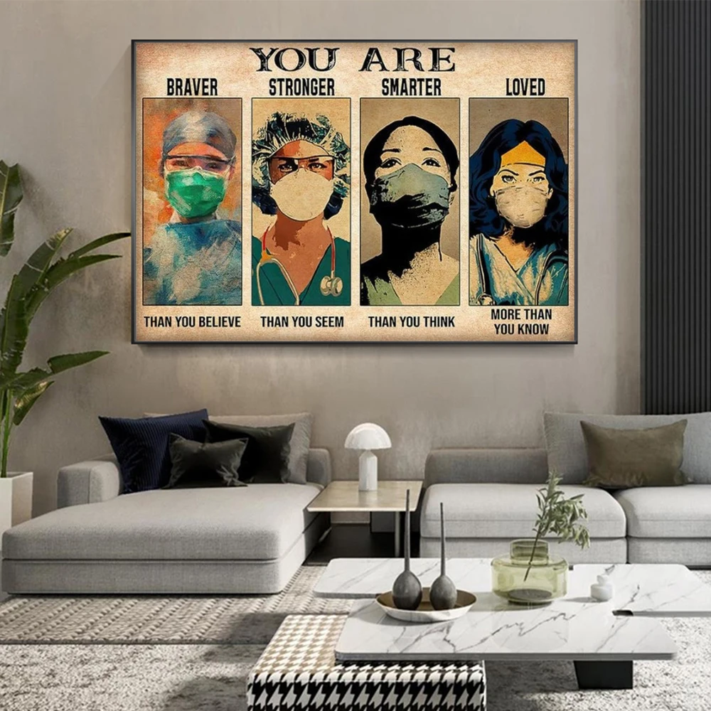 

Strong Nurse Vintage Poster Canvas Wall Art You Are Braver Stronger Smarter Loved More Than Hospital And Clinic Decor Painting