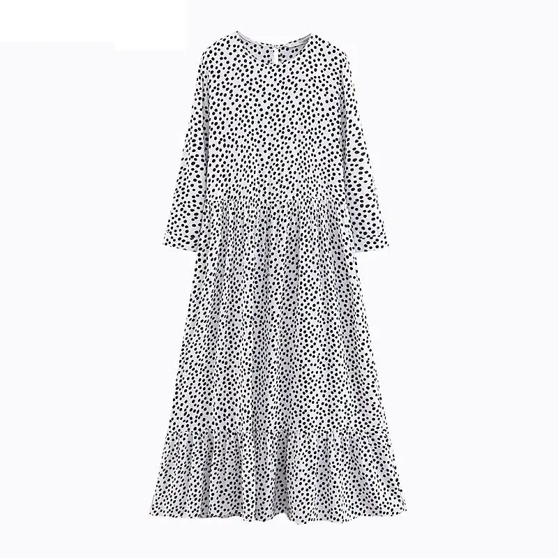 Платье женское длинное в горошек винтажное с длинным рукавом и высокой