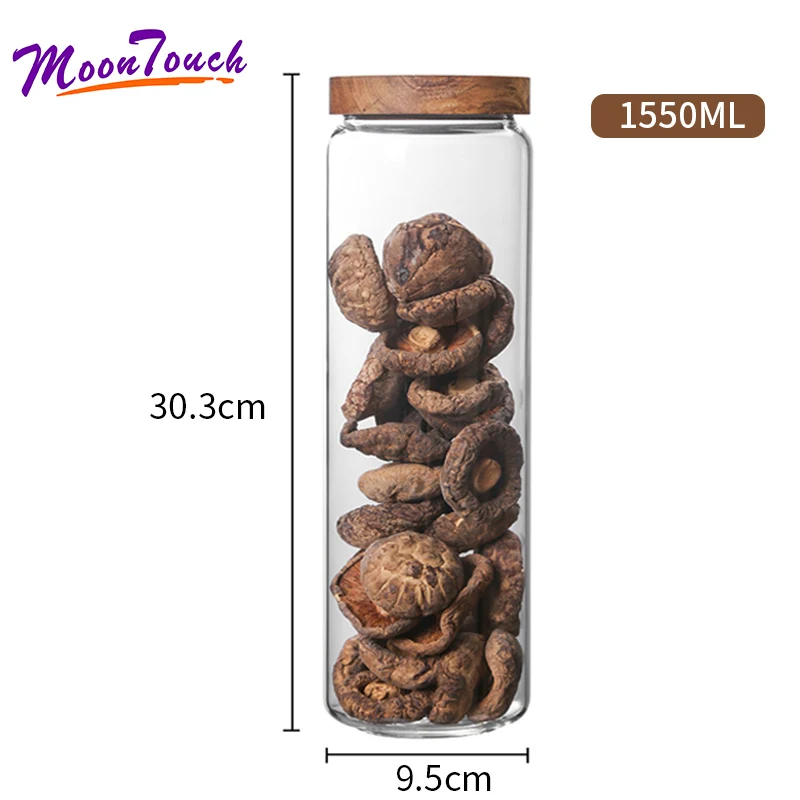 1550ml Закупориваемая банка стеклянная бутылка для еды с крышкой грубого помола банка для сахара банка коробочка для чая большая крышка акации - Цвет: 1550ml