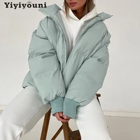 yiyiyouni autumn winter down puffer jacket woman thick bubble coat cotton liner padded parkas female warm zipper outerwear 2021