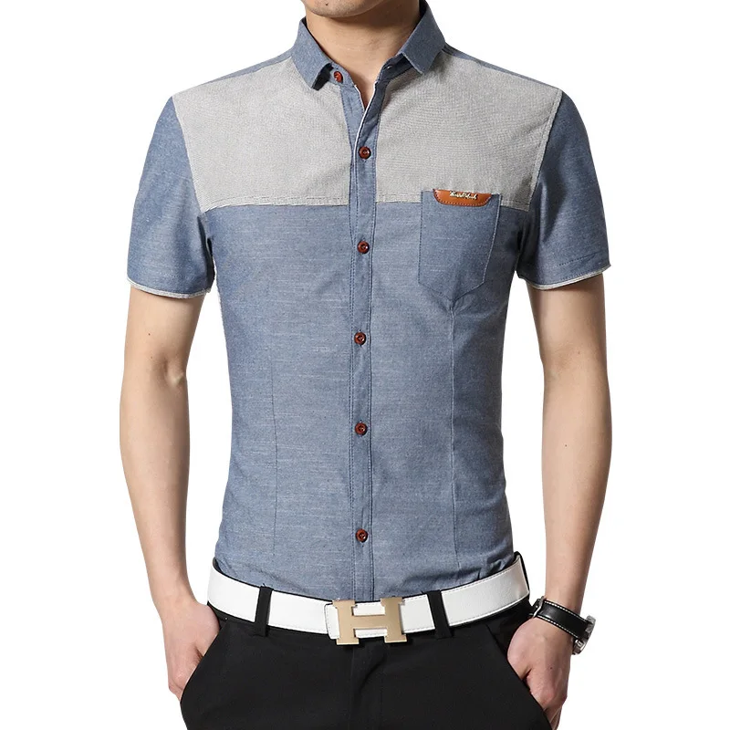 

Trendy Social Club Shirt Button Down Slim Fit Short Sleeve Business Formal Mens Dress Shirts Cotton Linen Men 's Top Clothing