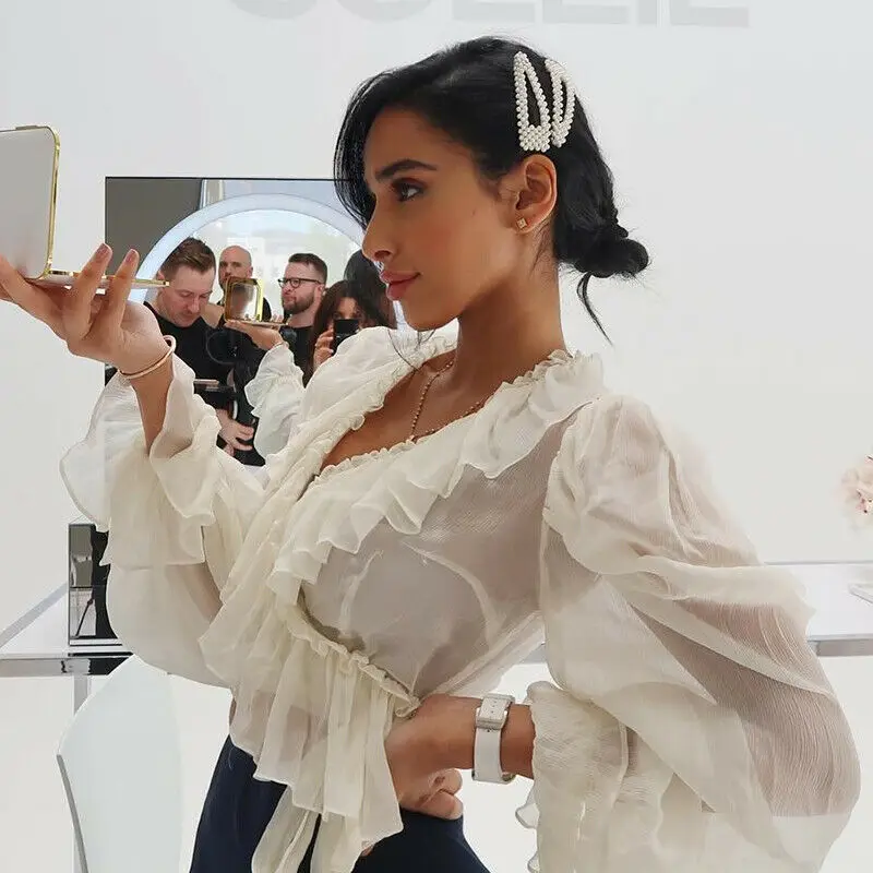 Женская новая сексуальная прозрачная шифоновая блузка Однотонный женский