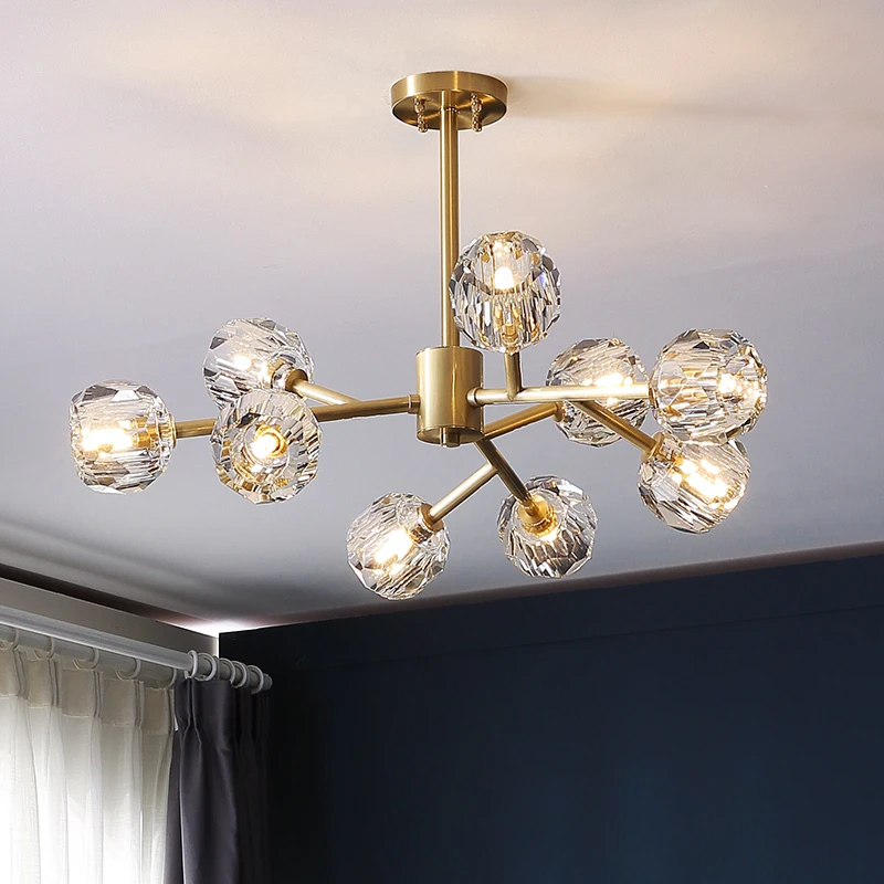 

Modern Copper Luxury Chandelier for Living Room Simple Crystal Lighting Restaurant Bedroom Chandeliers Ceiling Crystal Lighting