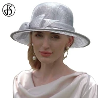 fs 2022 british pink sinamay dome wedding hat for women elegant church bow wide brim fedoras linen kentucky derby hat lady