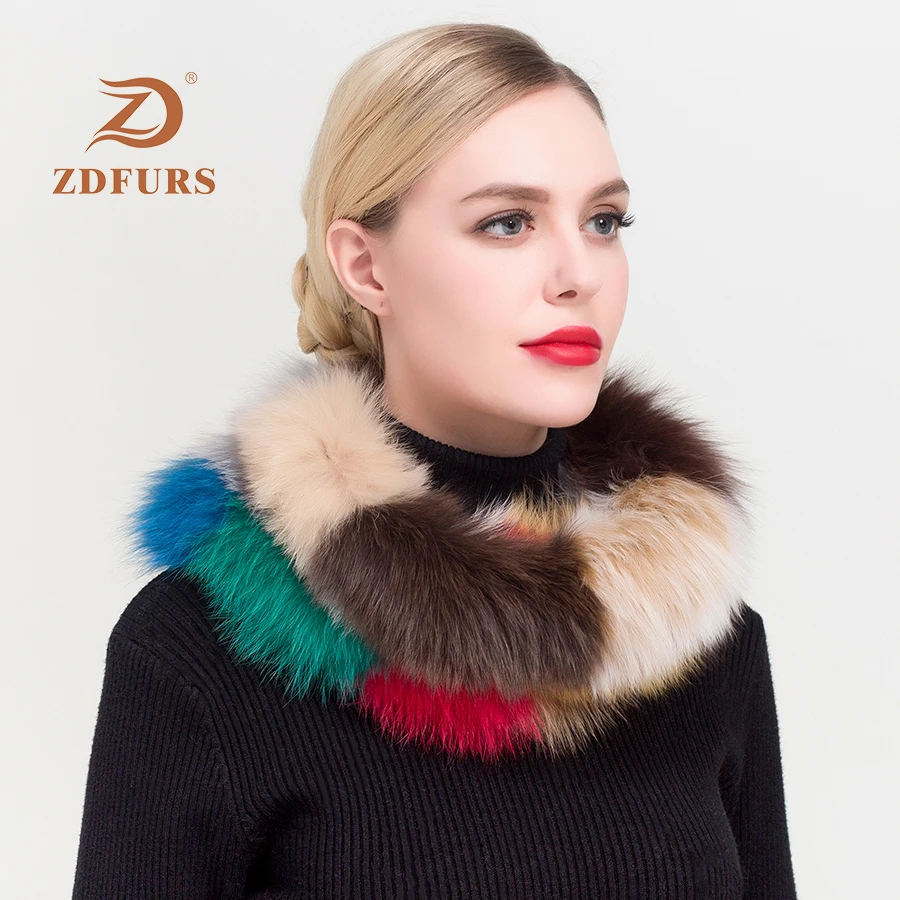 ZDFURS* популярный бренд, новинка, настоящий натуральный Лисий мех, шарфы для женщин, женский меховой шарф, кольцо, капюшон шарф-хомут, бесконечный шарф, шаль