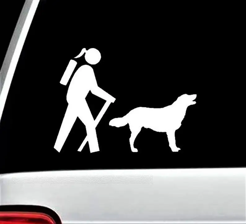 

Hiking Hiker Girl w/ Golden Labrador Retriever Dog Decal Sticker