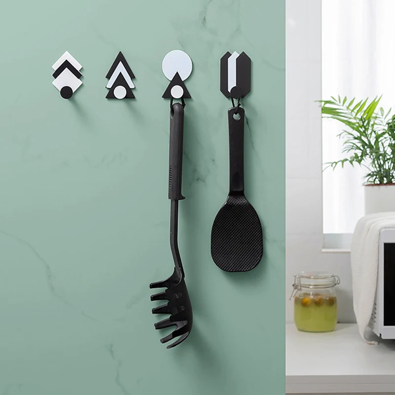 

Door Hooks Wrought Iron Geometric Hanger Kitchen Bathroom Seamless Sticky Hanger Free Punch Door Hangers