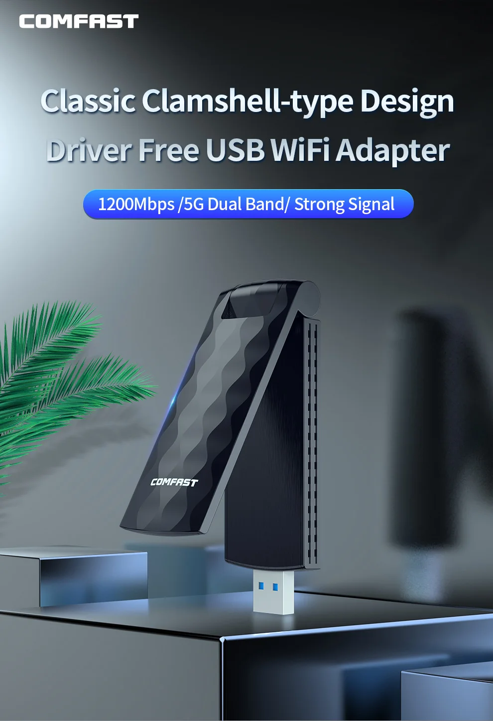 

comfast Free-Drive Wif Adapter 2.4&5.8Ghz MT7612U 1200M Wi-fi Antenna WI FI Wireless Network Card Desktop USB3.0 Receiver For PC