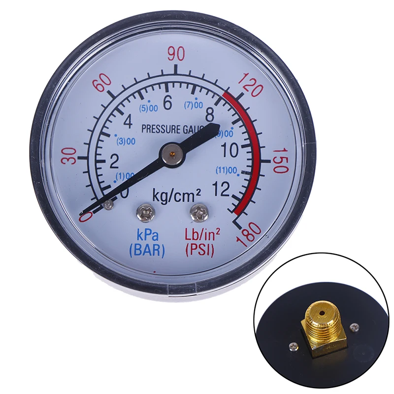 

Iron Shell Bar Air Pressure Gauge Double Scale For Air Compressor 9.5/13mm (1/8, 1/4 Bsp) Thread 0~180PSI, 0~12Bar Dia 40/50mm