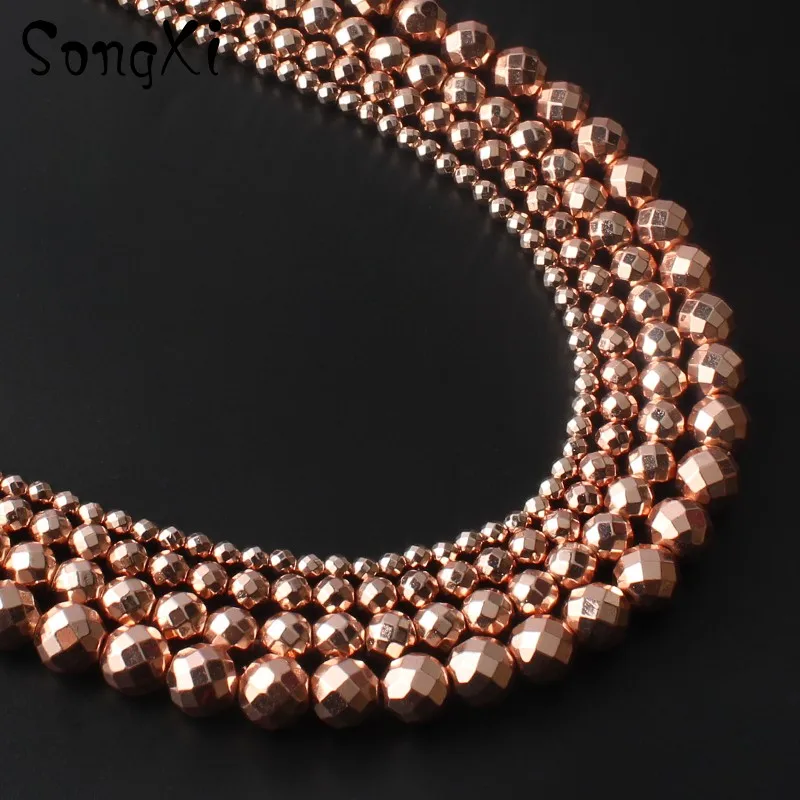 Бусины из натурального камня граненые розовое золото гематит круглые свободные