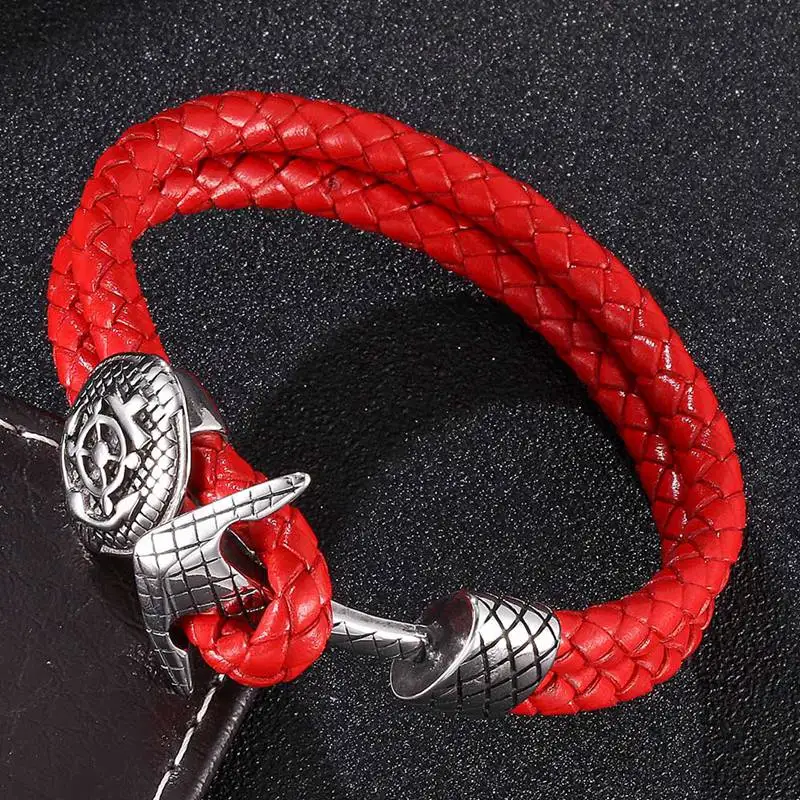 Винтажный морской щит двухслойный красный плетеный кожаный браслет из