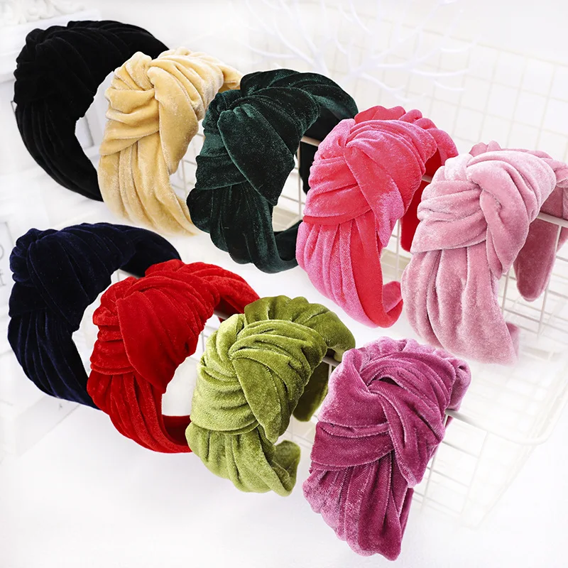

Vintage Velvet Ladies Headband Top Knot Hair Accessories Women Outing Daily Look Hairband Bow Knot Solid Color Headdress