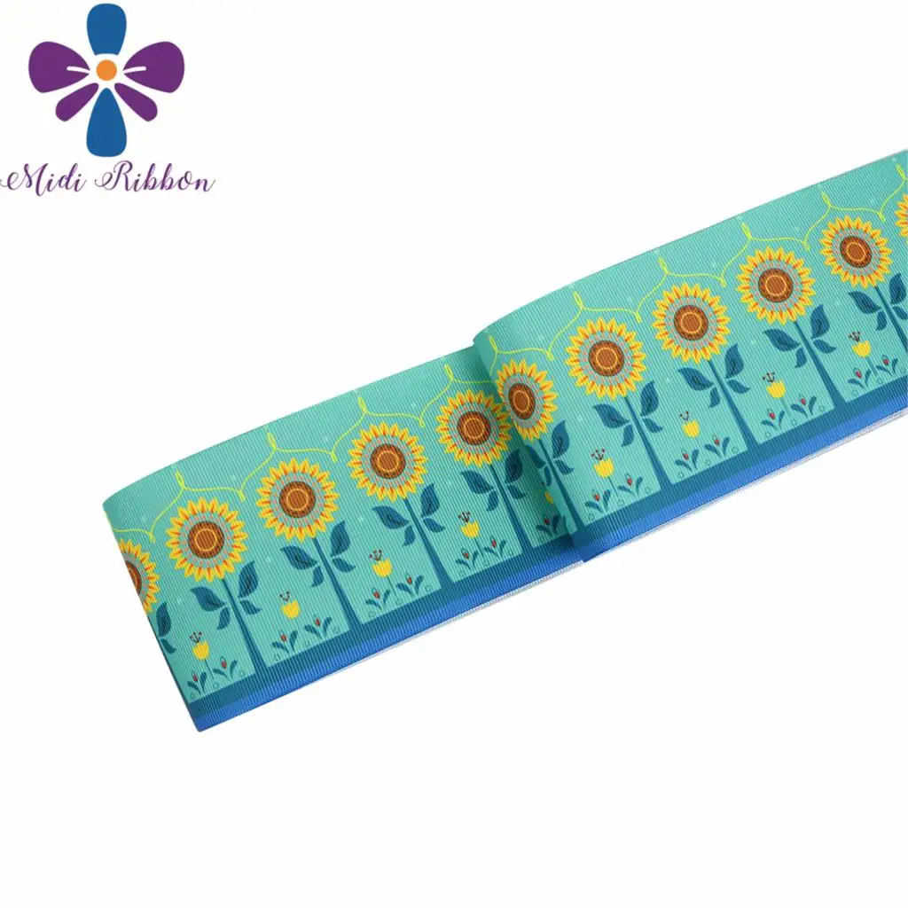 16mm-75mm Jeans Retro Flower Wave Printed Grosgrain/Foe Ribbon Denim Like DIY Hair Bowknots 50yards/roll | Дом и сад