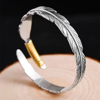 vintage feather cuff bangles for men women two tone silver plated bracelet bangle fashion jewelry accessories
