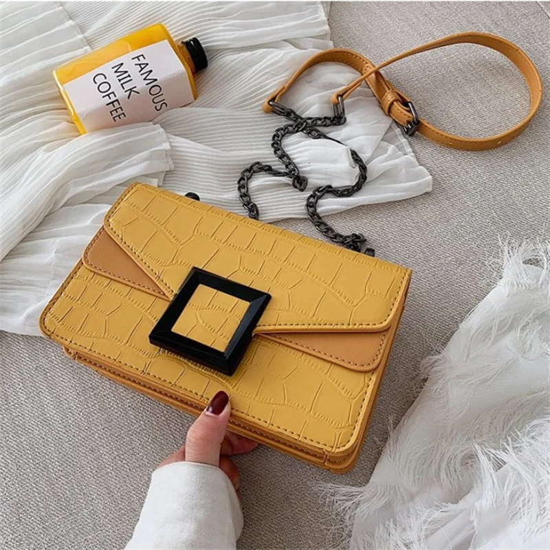 

Маленькая квадратная сумка с крокодиловым принтом, модная повседневная дамская сумочка на цепочке через плечо