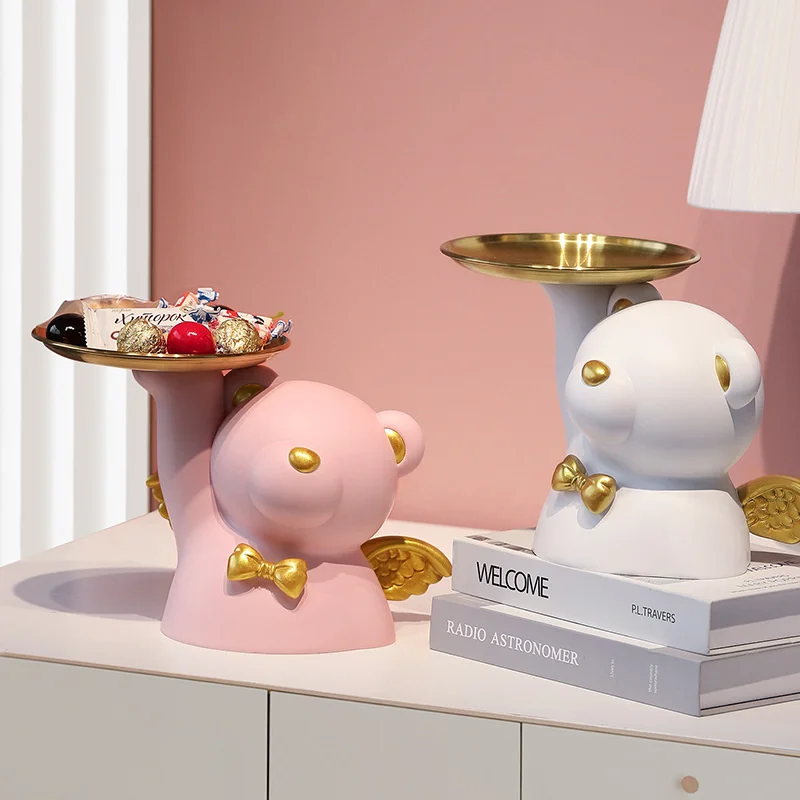 Bandeja n&oacute;rdica de lujo para decoraci&oacute;n del hogar, bandeja creativa con forma de alas de &Aacute;ngel y oso, para sala de estar, porche, llave, fruta, joyer&iacute;a, placa, regalo-0