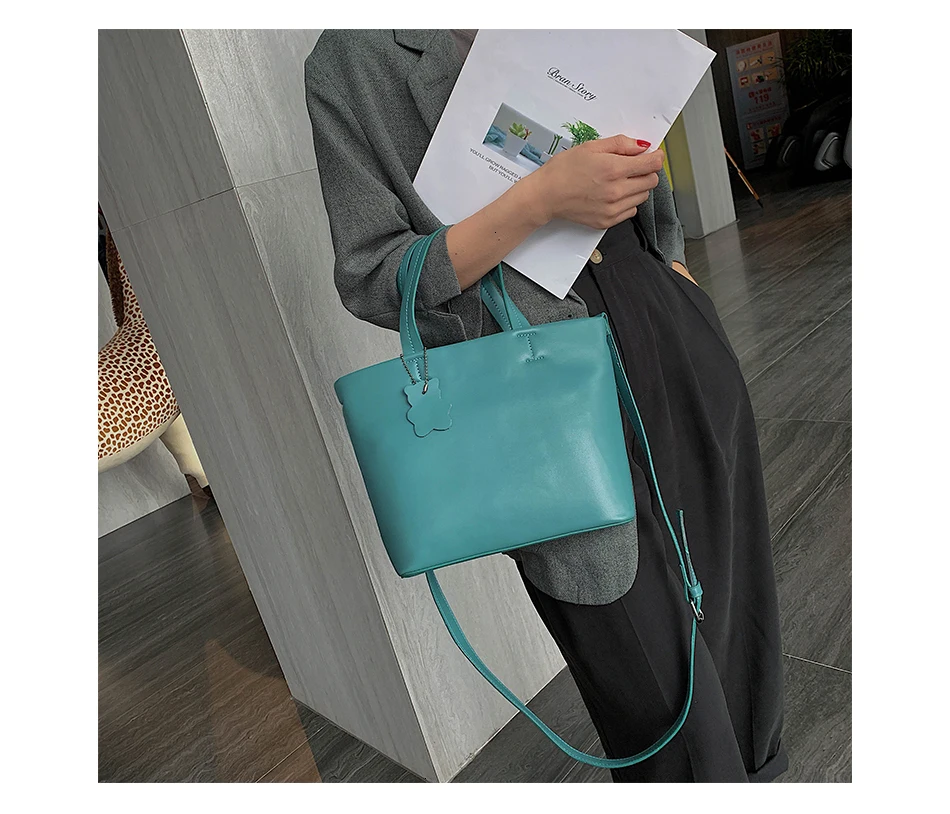 Herald модная клетчатая сумка с подвеской в виде милого медведя, сумки на плечо для женщин, сумка-тоут с верхней ручкой из искусственной кожи, женская брендовая сумка-мессенджер