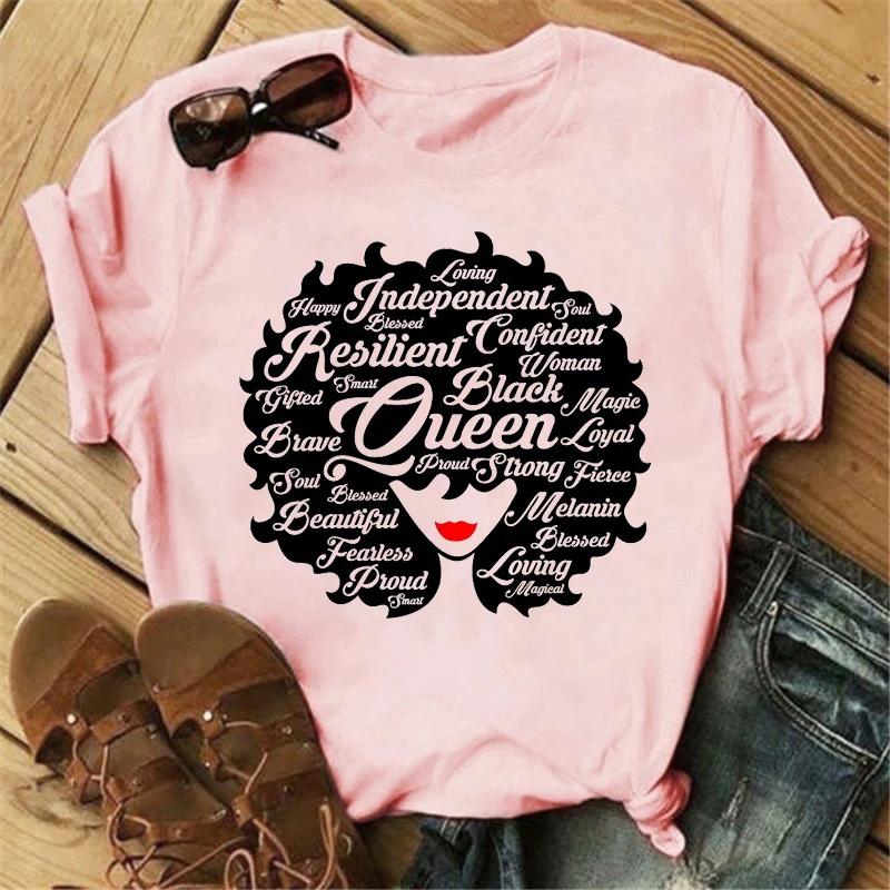 

I'm A Strong Melanin Queen Letters Print Pink Female Fashion Casual Short Sleeve Tops Tee Summer Women T-shirt Funny T shirt