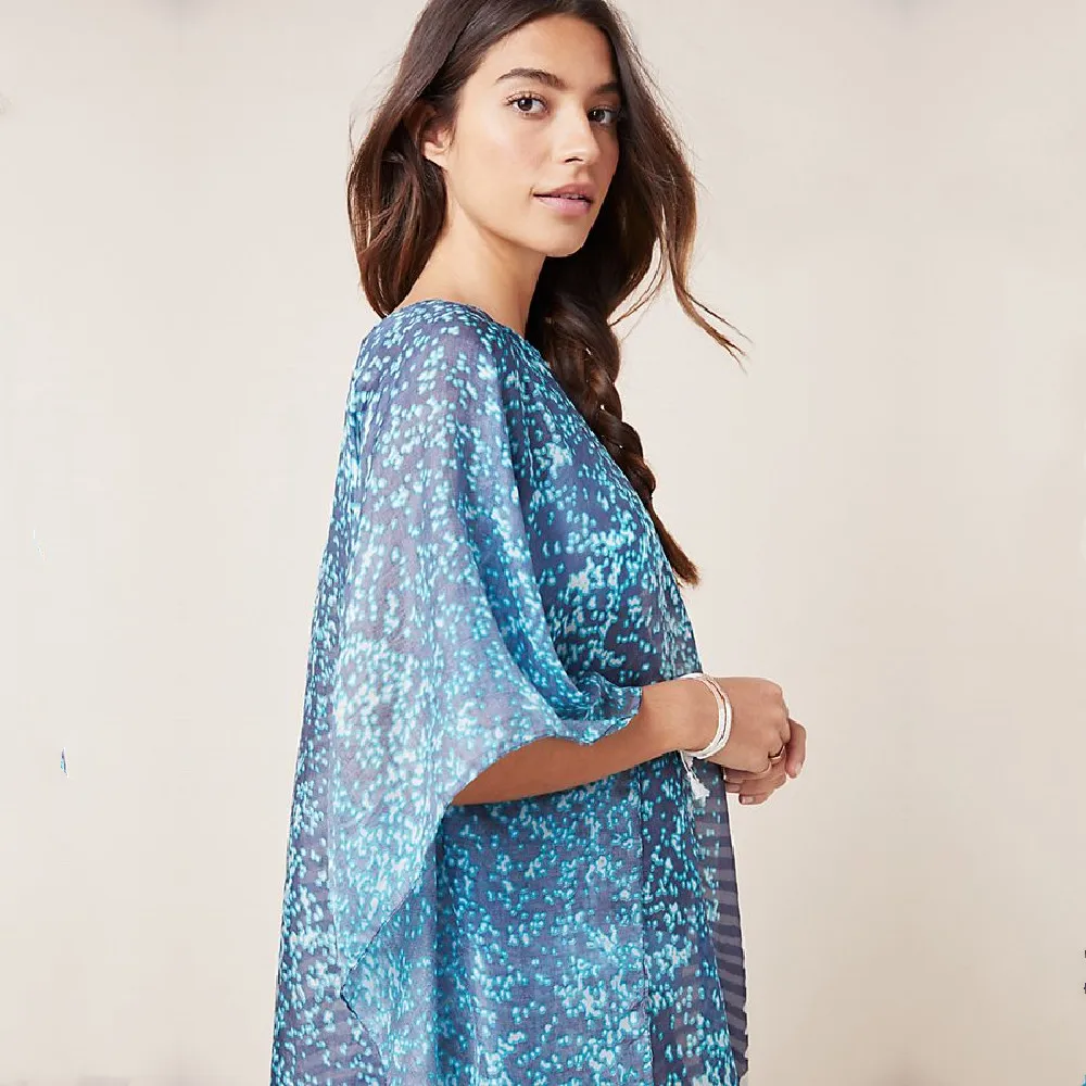 Шифоновая пляжная накидка с принтом туники для пляжа длинный кафтан на бикини