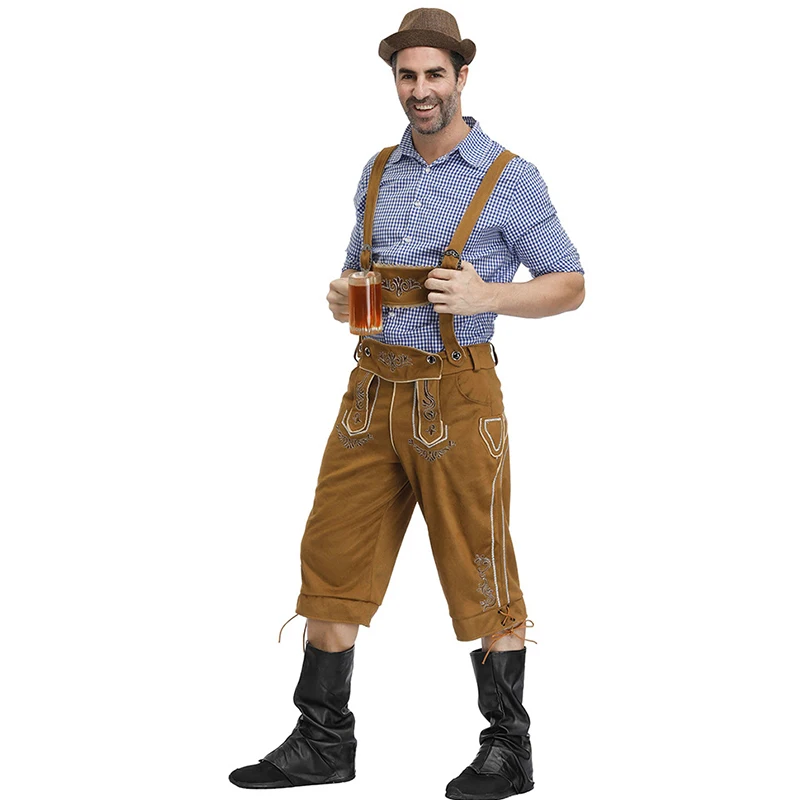 Мужской роскошный модный костюм на Октоберфест немецкая клетчатая рубашка Lederhosen