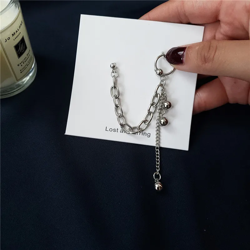 1 ШТ. Панк Круглый Бисер Длинные Кисточки Пирсинг Серьги Стержня Уха Клип Женщины