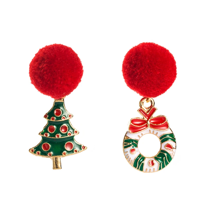 

Christmas Series 2020 New Hair Ball Pendant Earrings, Alloy Drip Oil Color Christmas Tree Korean Fashion Earrings Trendy Fashion