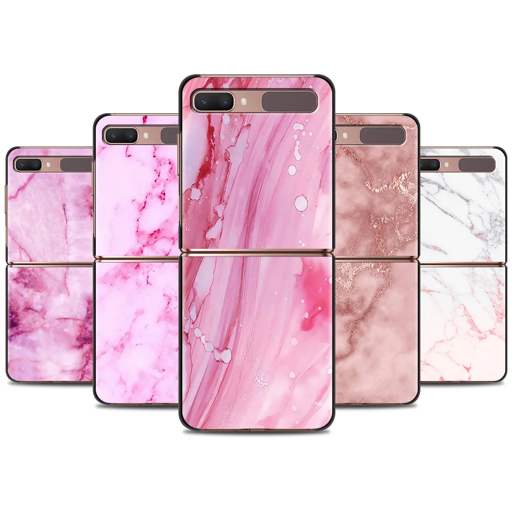 

Chic Pink Marble Phone Case For Samsung Galaxy Z Flip 6.7" Hard PC Cover Mobile Phone Bag ZFlip 5G Segmented Protect Bag