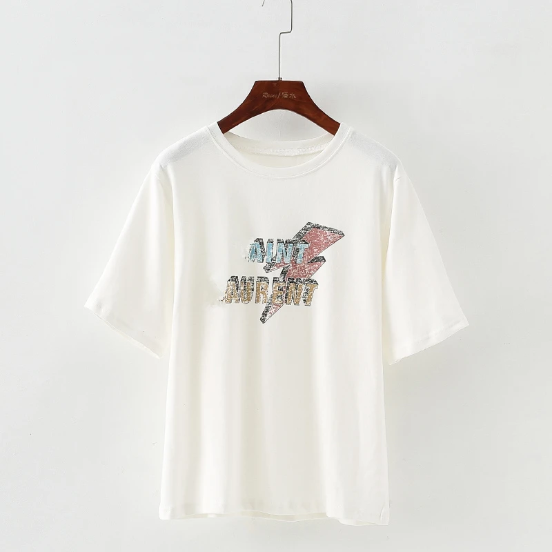 

Women Summer O-Neck Cotton T-shirt Casual Short Sleeve Top New Men and Female Brand Plus Size SL Letter Print Colorful Tees ML95