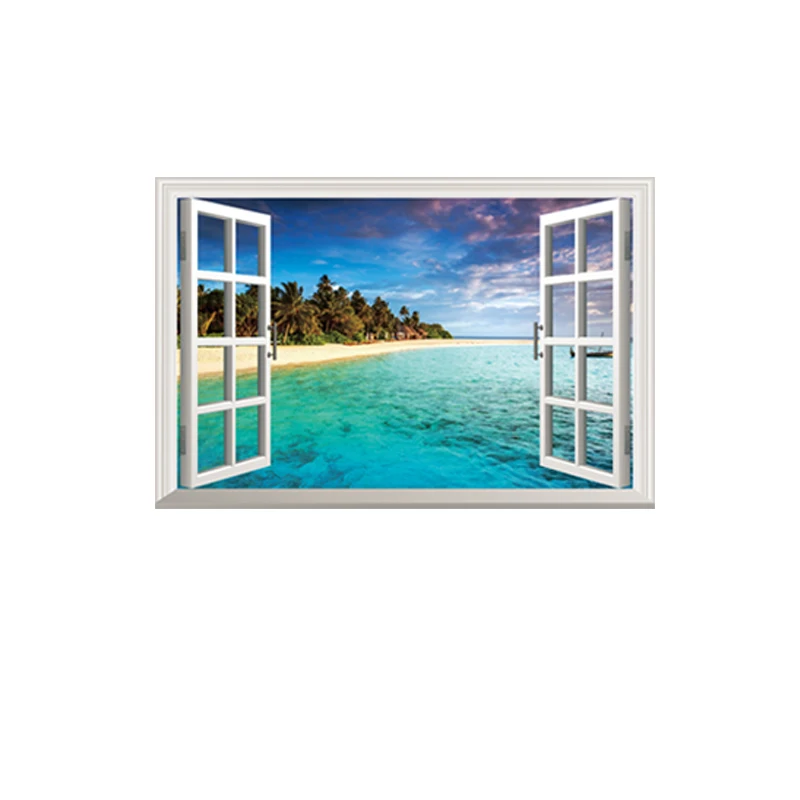[SHIJUEHEZI] Removable Fake Window 3D Wall Stickers Beach Island Scenery Mural Art for Living Room Kids Bedroom Decoration | Дом и сад