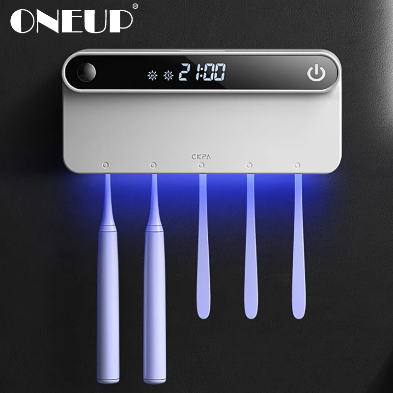 ONEUP Wall Mounted UV Toothbrush Holder Intelligent LED Display Automatic Toothpaste Squeezer Dispenser Bathroom Accessories Set | Дом и сад