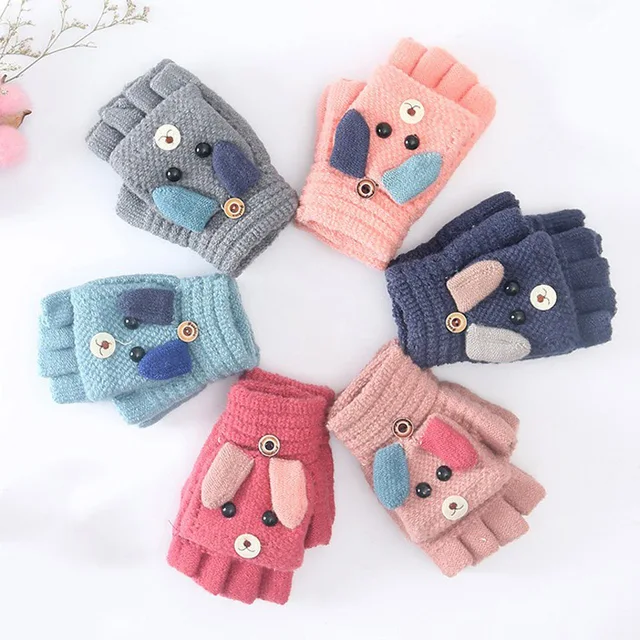 Cute Cartoon Cat Baby Gloves Winter Knitted Boys Girls Stretch Mittens Warm Kids Full Finger Gloves 2