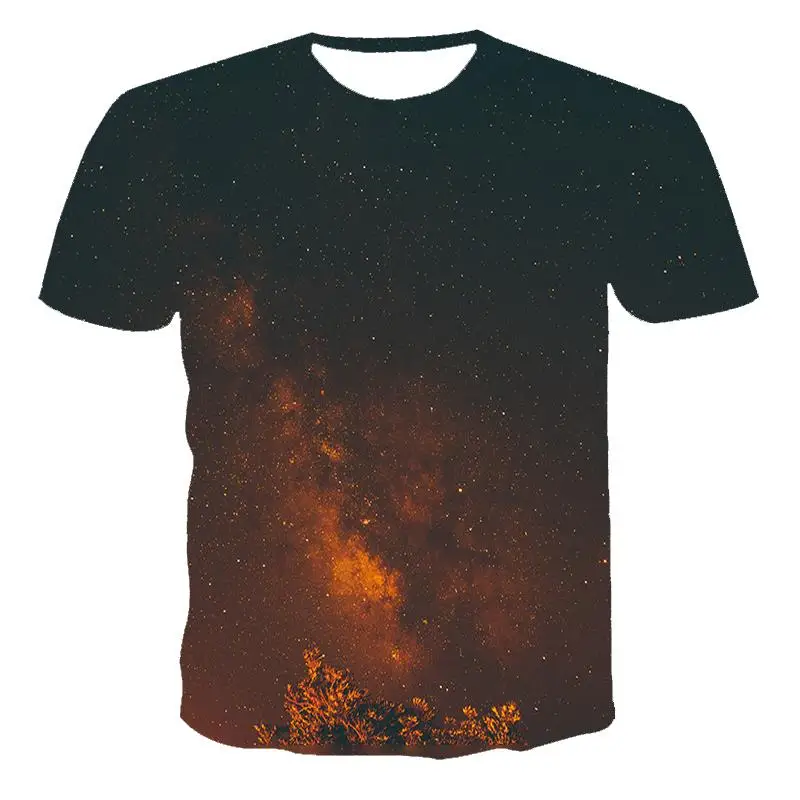 

New T-shirt men's high-quality men's and women's T-shirt night starry sky short sleeve 3D printing pattern youth men's T-shirt