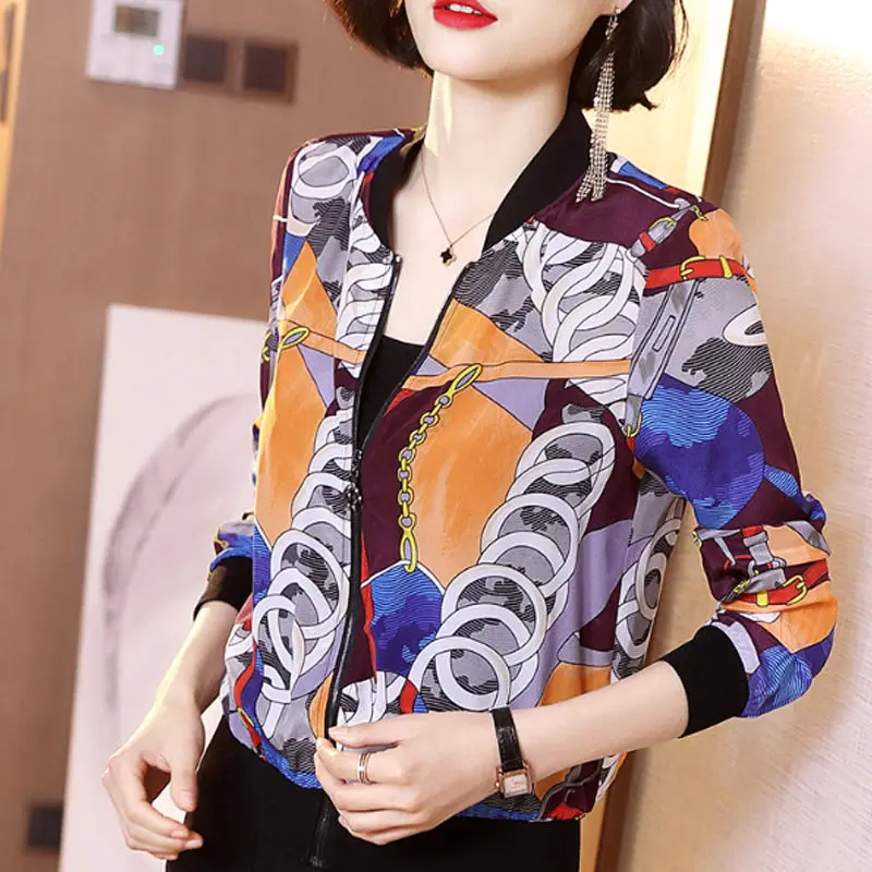 

Куртка женская демисезонная тонкая с длинным рукавом и цветочным принтом