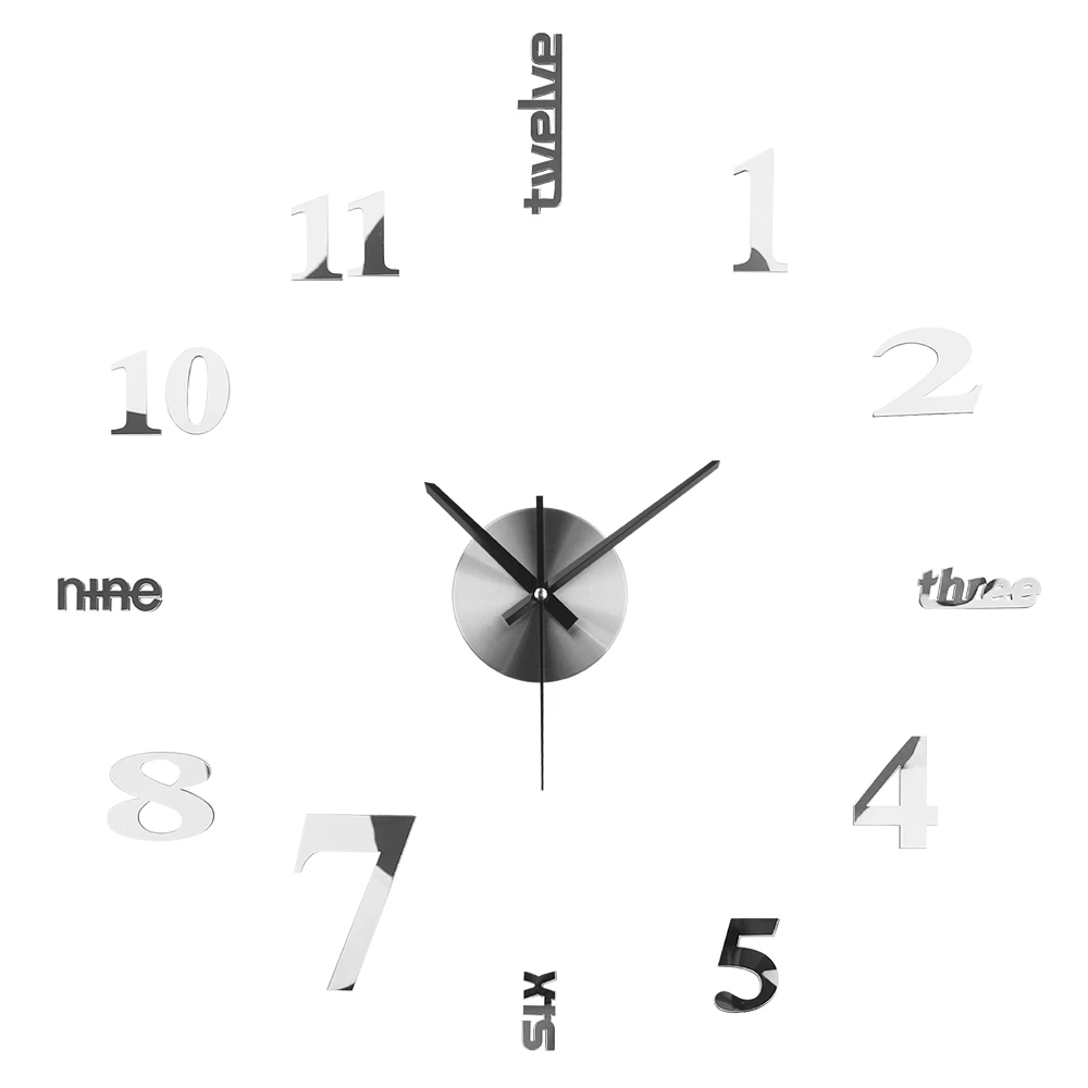 3D DIY настенные часы для дома декоративные акриловые металлические зеркальные