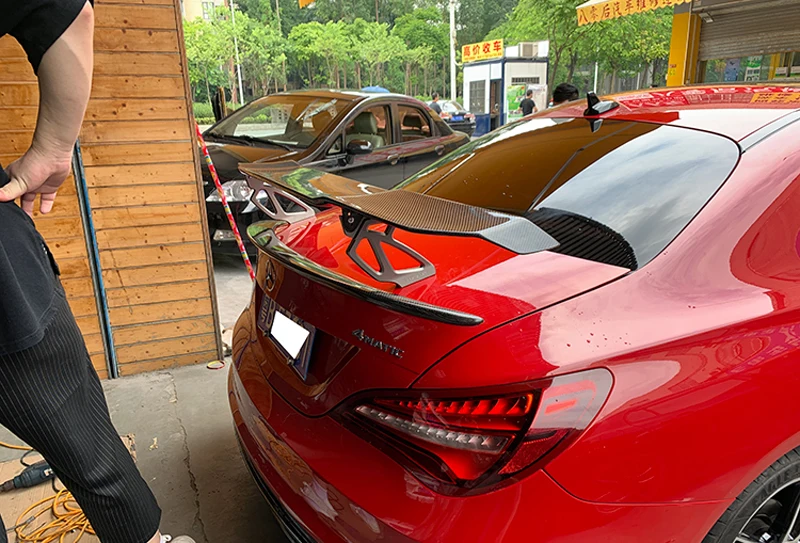 Для Mercedes-Benz CLA W117 CLA180 CLA200 CLA250 CLA260 углеродного волокна задний спойлер, крыло, багажник V Стиль-UP