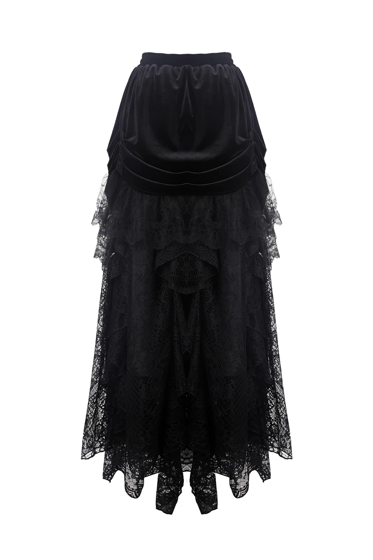 Darkinlove женские готические бархатные Многослойные кружевные макси юбки