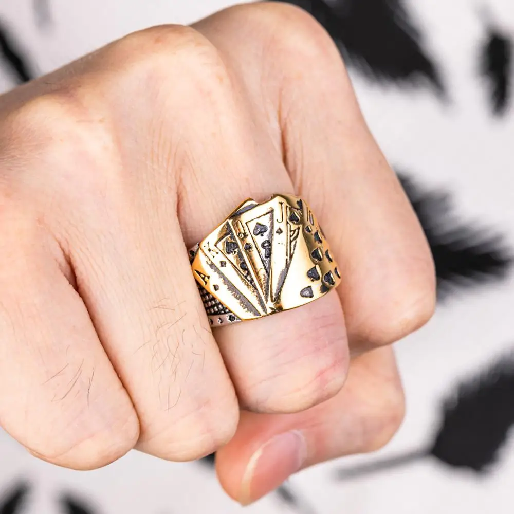 Кольца с изображением Покера из титановой нержавеющей стали в стиле панк рок для