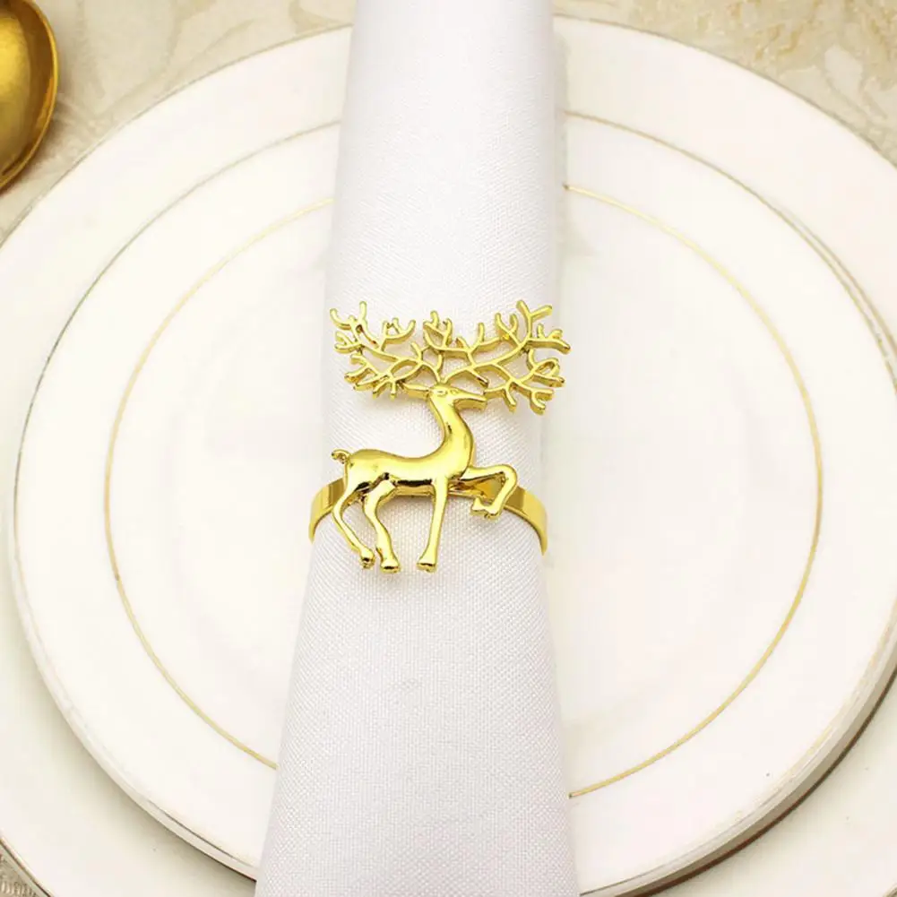 

Napkin Ring Christmas Deer Pattern Sturdy Alloy Wedding Center Napkin Circle Useful Eco-Friendly Delicate Dinner Table Setting