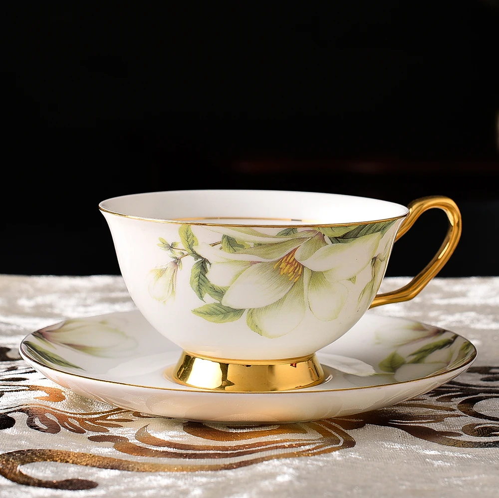 

beautiful Lily Flower Coffee Cup Thin China Mug With Saucer High-Grade Small Gifts cups gift kitchen dining bar