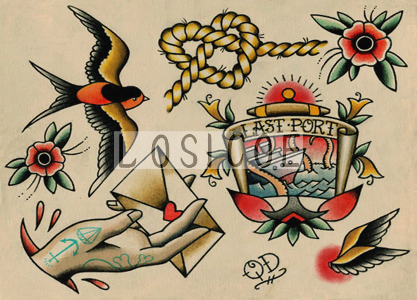 "LAST PORT" 30X42 CM nostalgia vintage kraft paper poster no frame painting tattoo shop wall decoration | Дом и сад