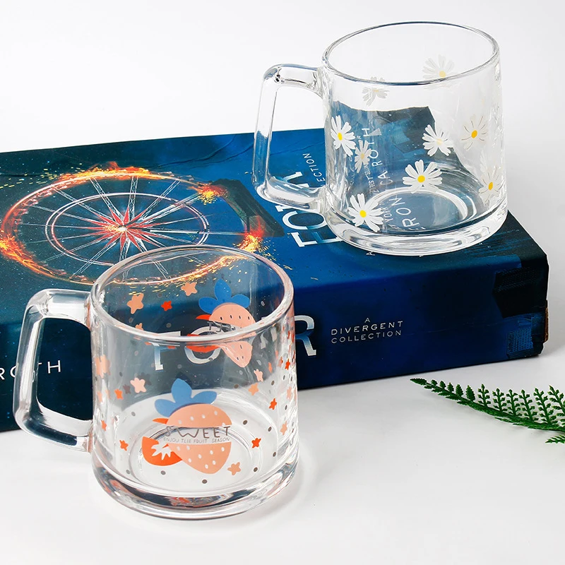 

Printed glass coffee cup with handle Heat-resistant breakfast cup Milk Drink for all occasions Home Decor Accessories 2021 New